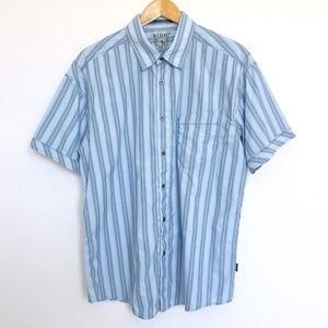 Kühl Eluxur Blue White Striped Short Sleeve Shirt ~ Large ~ Button-Up Polyester